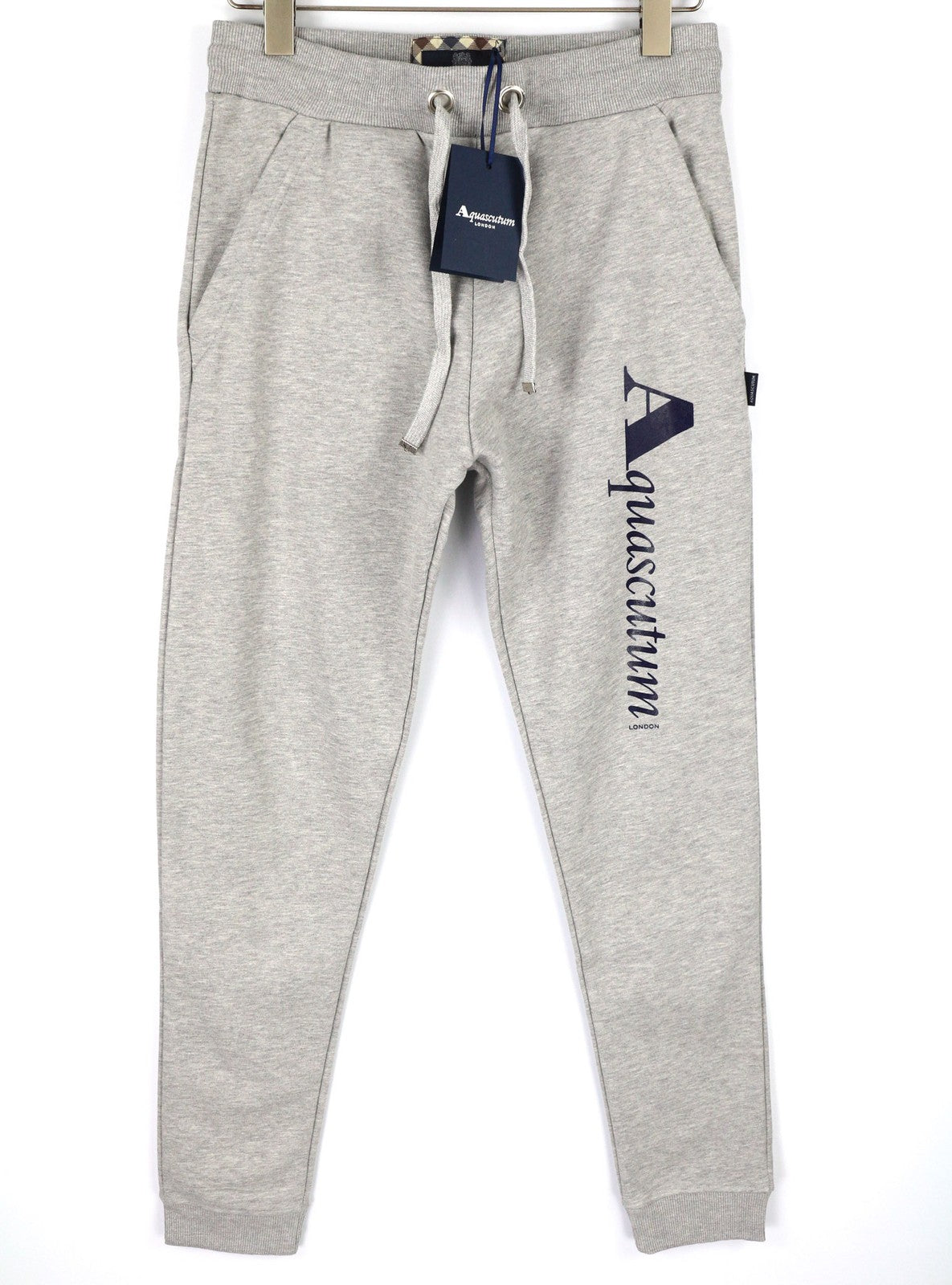 AQUASCUTUM FPIA38 Men Trousers L Melange Grey Drawstring Waist Logo Sweatpants