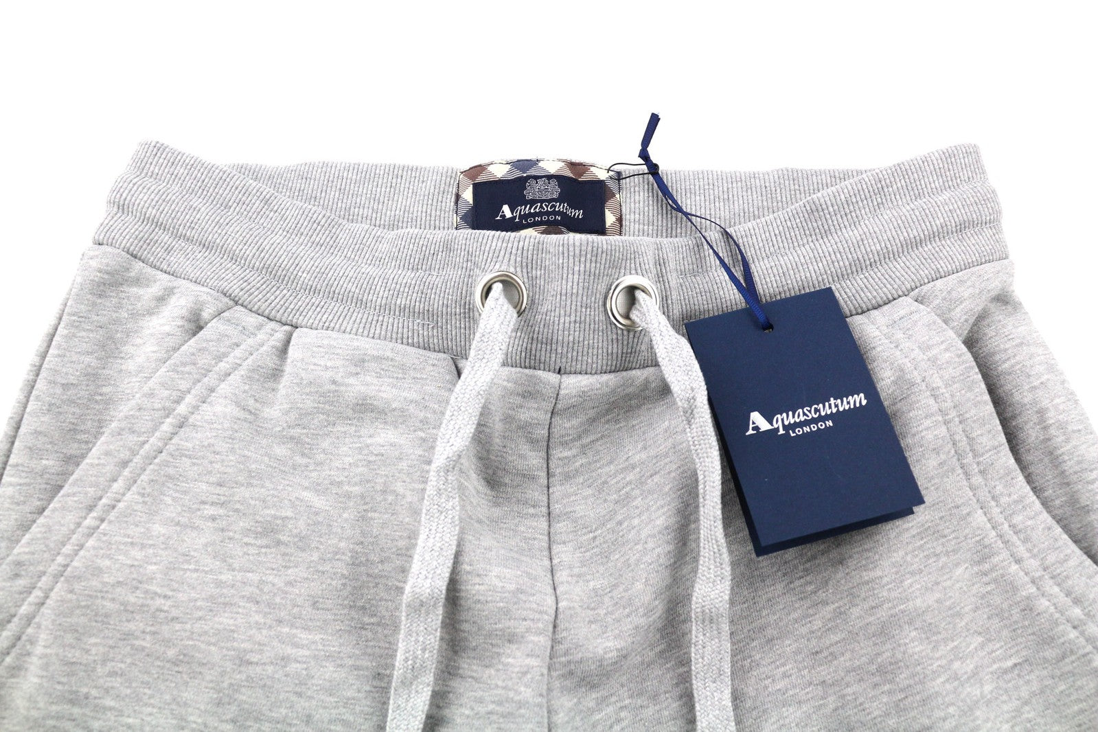 AQUASCUTUM FPIA38 Men Trousers M Melange Grey Drawstring Waist Logo Sweatpants