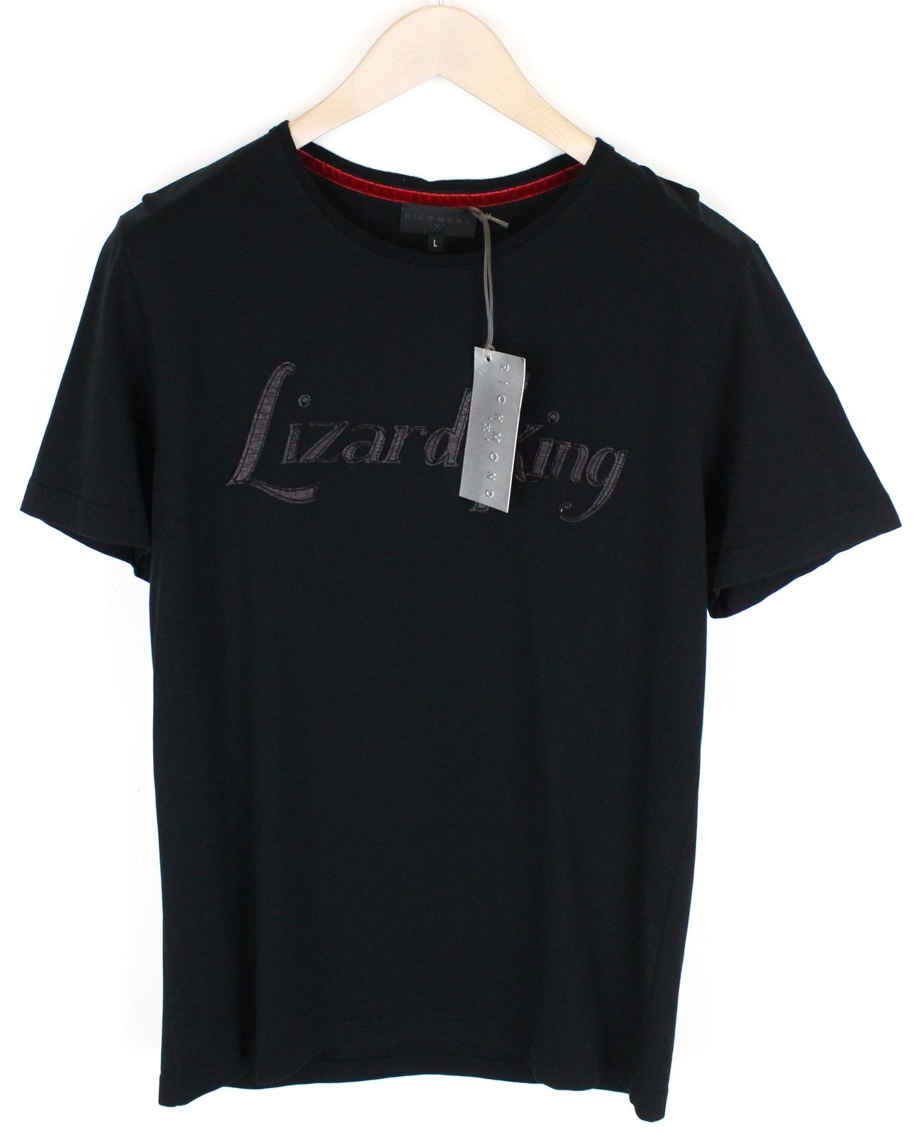 RICHMOND Men's T-Shirt L Black Pure Cotton Lizard King Short Sleeved Summer
