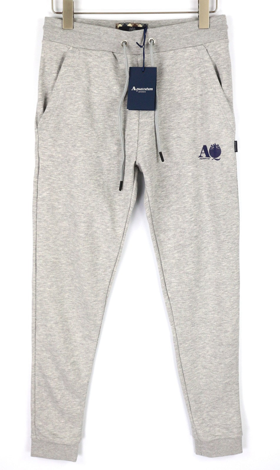 AQUASCUTUM PAAI03 Men Trousers XL Melange Grey Drawstring Waist Logo Sweatpants