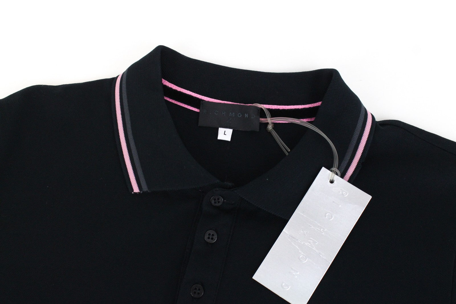 RICHMOND Men's T-Shirt L Black Pure Cotton Short Sleeved Collared Polo