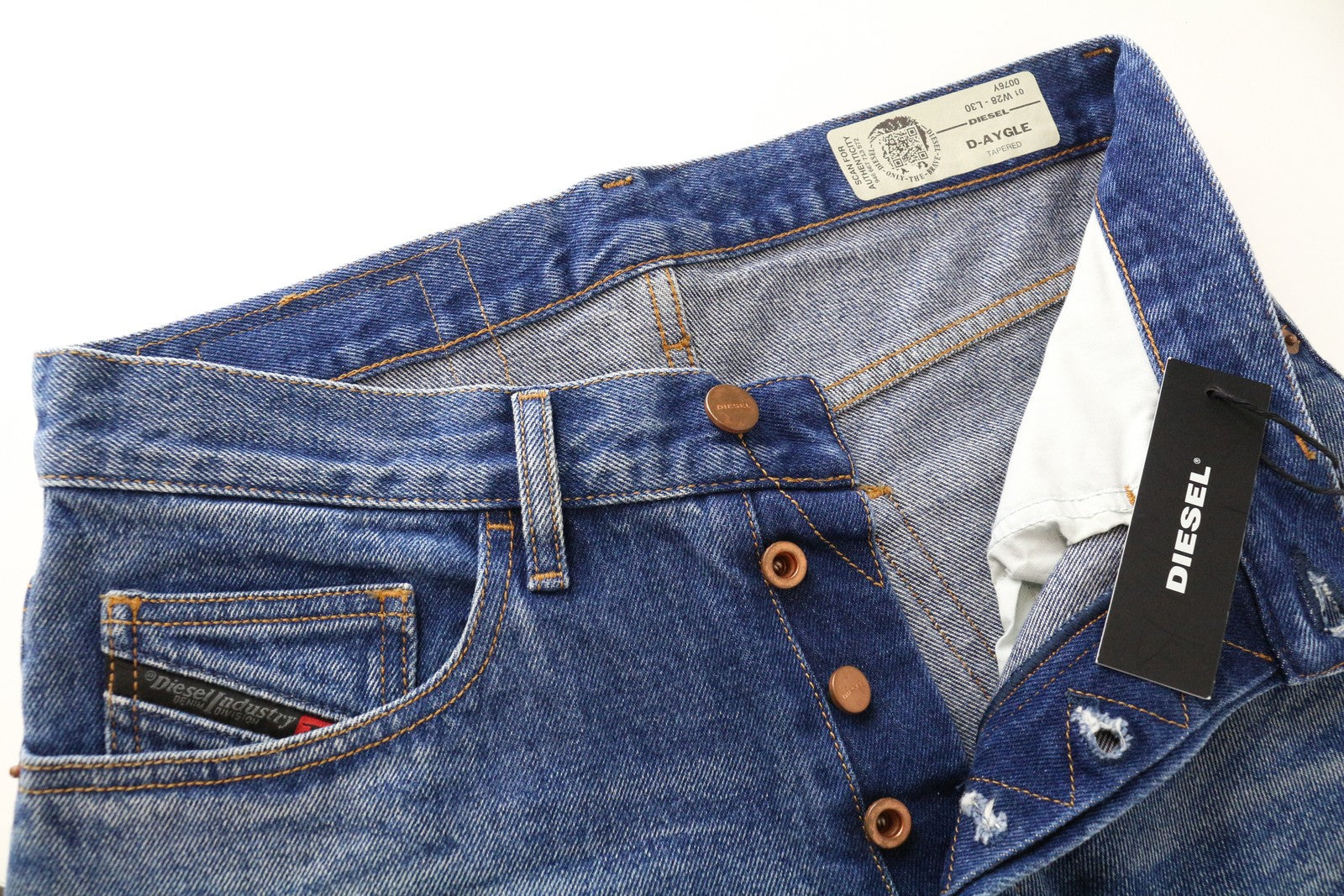 DIESEL D-Aygle 0076Y Men's Blue Washed Jeans W28 L30 Tapered Pure Cotton Fit