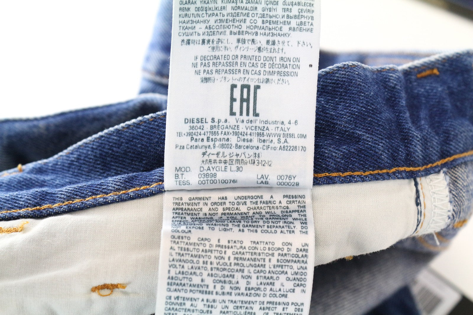 DIESEL D-Aygle 0076Y Men's Blue Washed Jeans W28 L30 Tapered Pure Cotton Fit