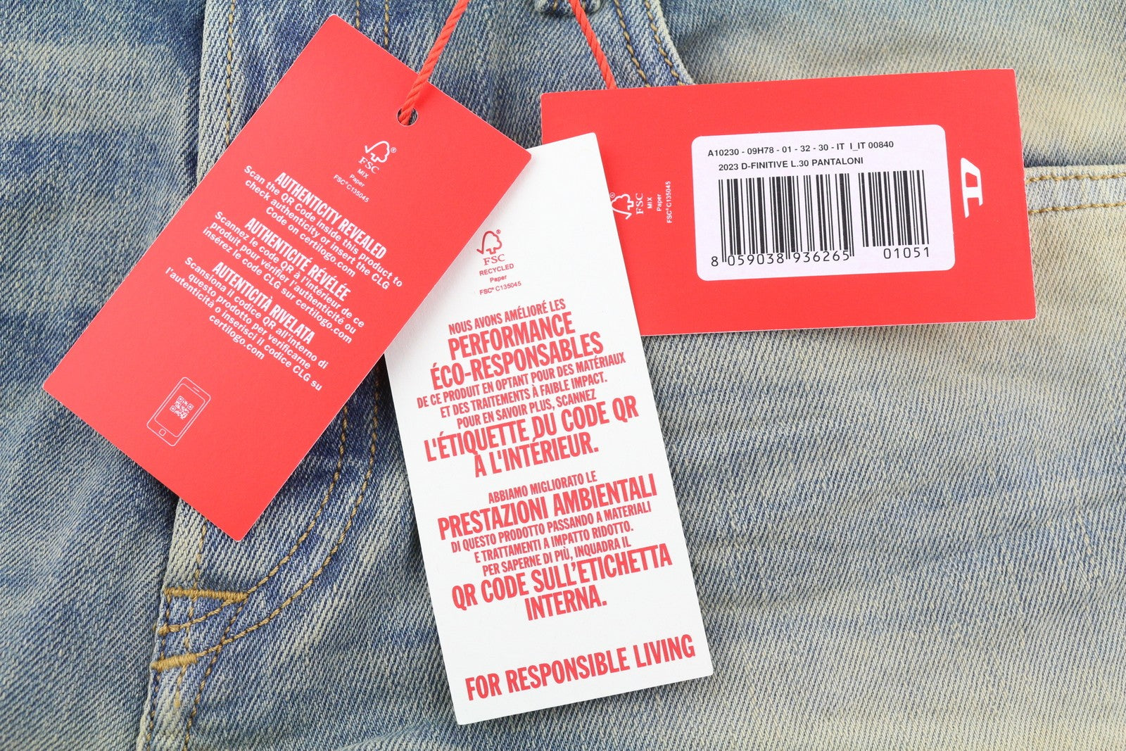 DIESEL 2023 D-Finitive 09H78 Men Jeans W32/L30 Regular  Tapered Blue RRP€295