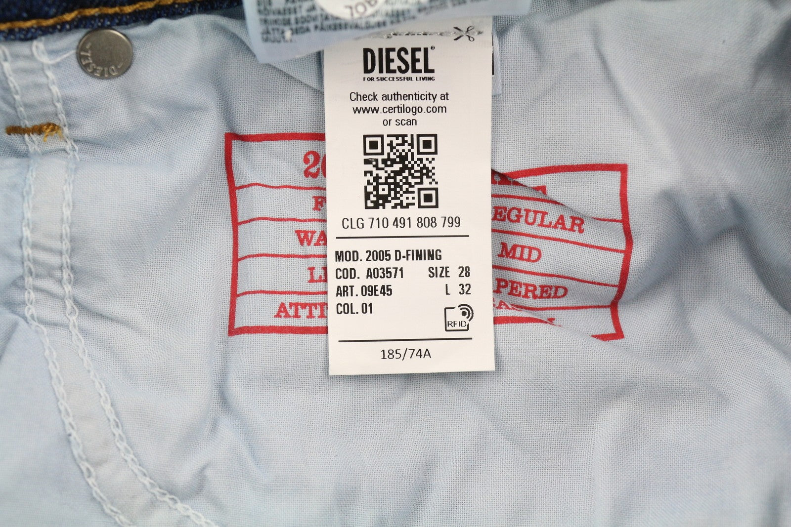 DIESEL 2005 D-Fining 09E45 Men Jeans W28/L32 Washed Blue Distress RRP€175