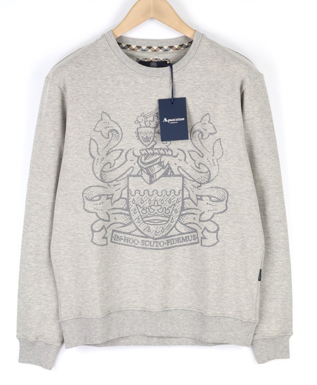 AQUASCUTUM FGIA28 Mens Sweatshirt M Grey Melange Crew Neck Pullover Long Sleeve