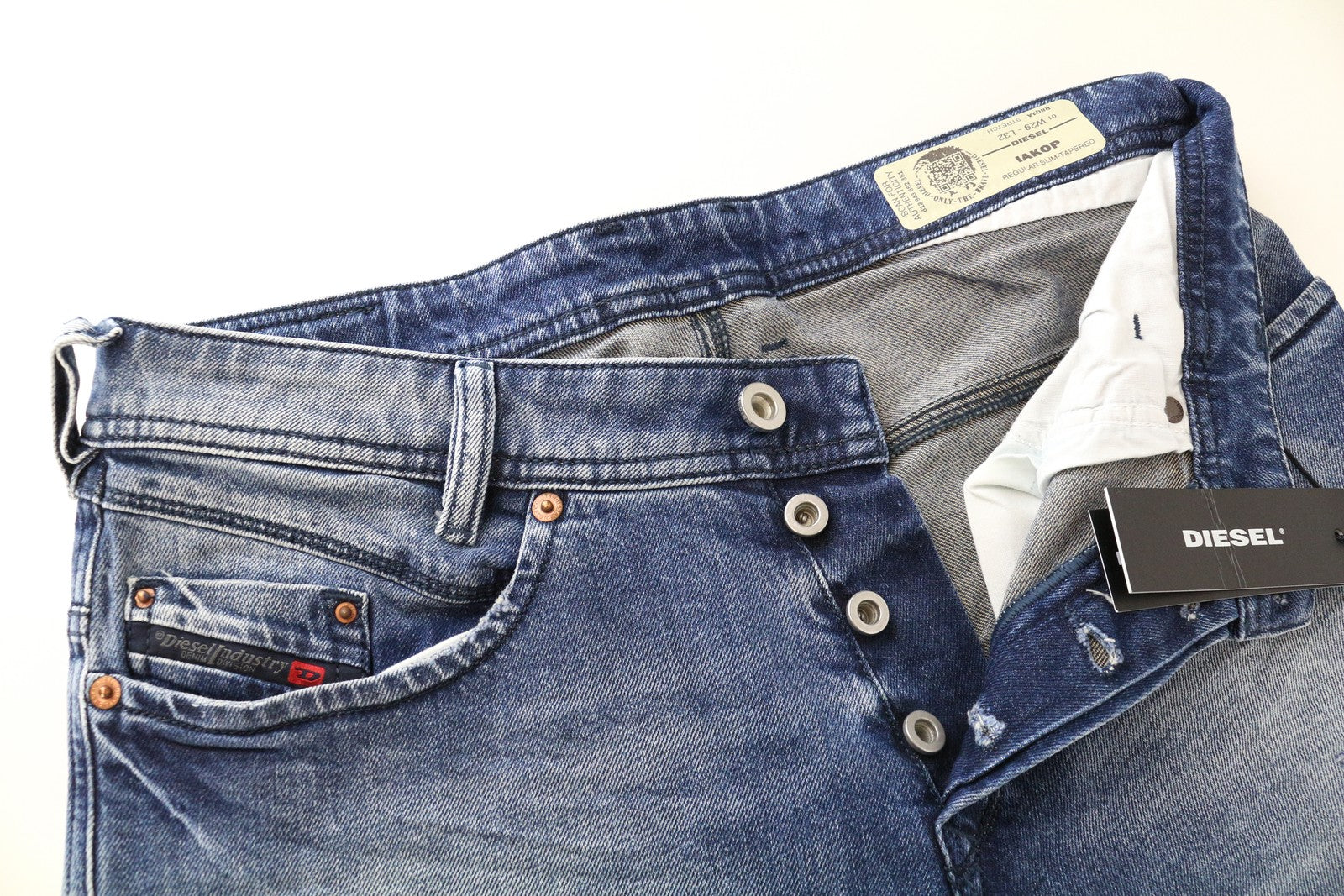 DIESEL Iakop R8Q1A Slim Taper Blue Ripped Men's Jeans W29 L32 Stretch Cotton