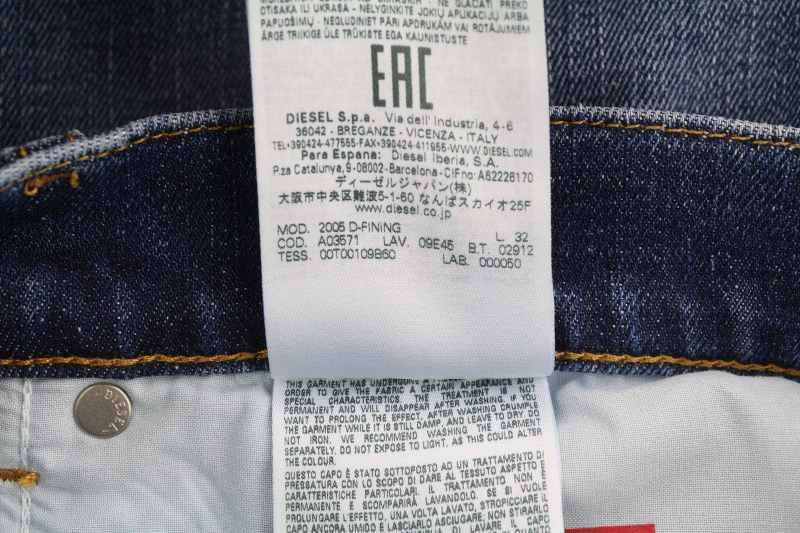 DIESEL 2005 D-Fining 09E45 Men Jeans W34/L32 Washed Blue Distress RRP€175