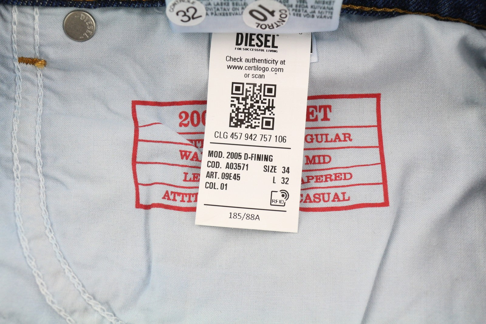 DIESEL 2005 D-Fining 09E45 Men Jeans W34/L32 Washed Blue Distress RRP€175