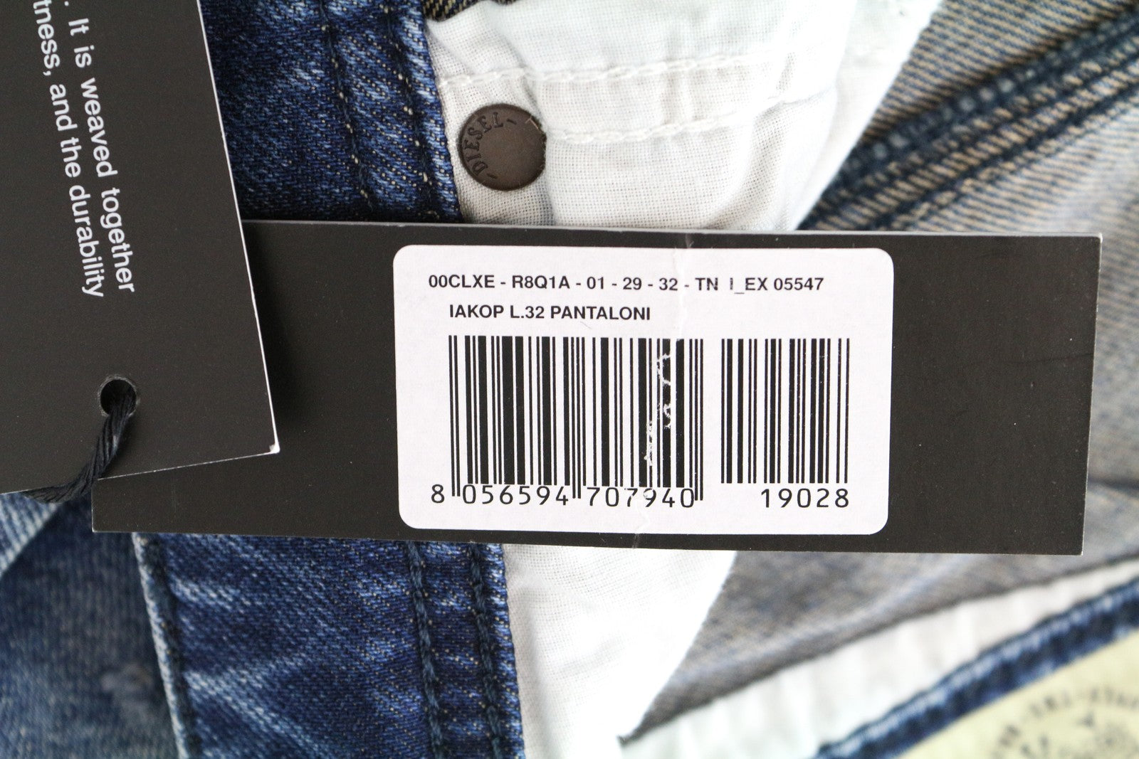 DIESEL Iakop R8Q1A W29 L32 Blue Tapered Denim Jeans Slim Fit Stretch for Men's