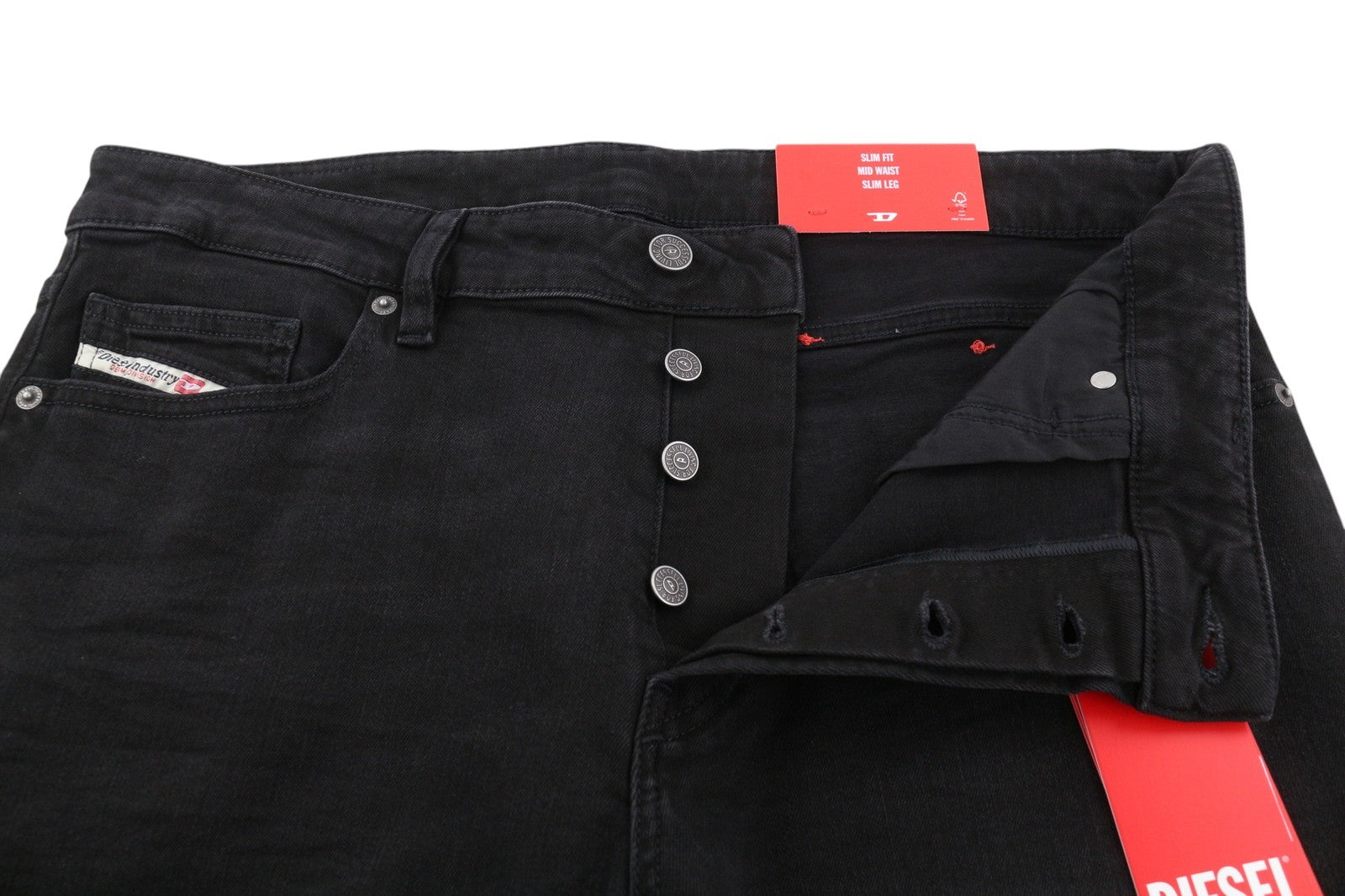 DIESEL D-Luster 0IHAU Men Jeans W32/L32 Slim Fit Buttoned Washed Black Denim