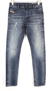 DIESEL Krayver R18V4 Ripped Slim Carrot Fit Men's Jeans W28 L32 Cotton Blue