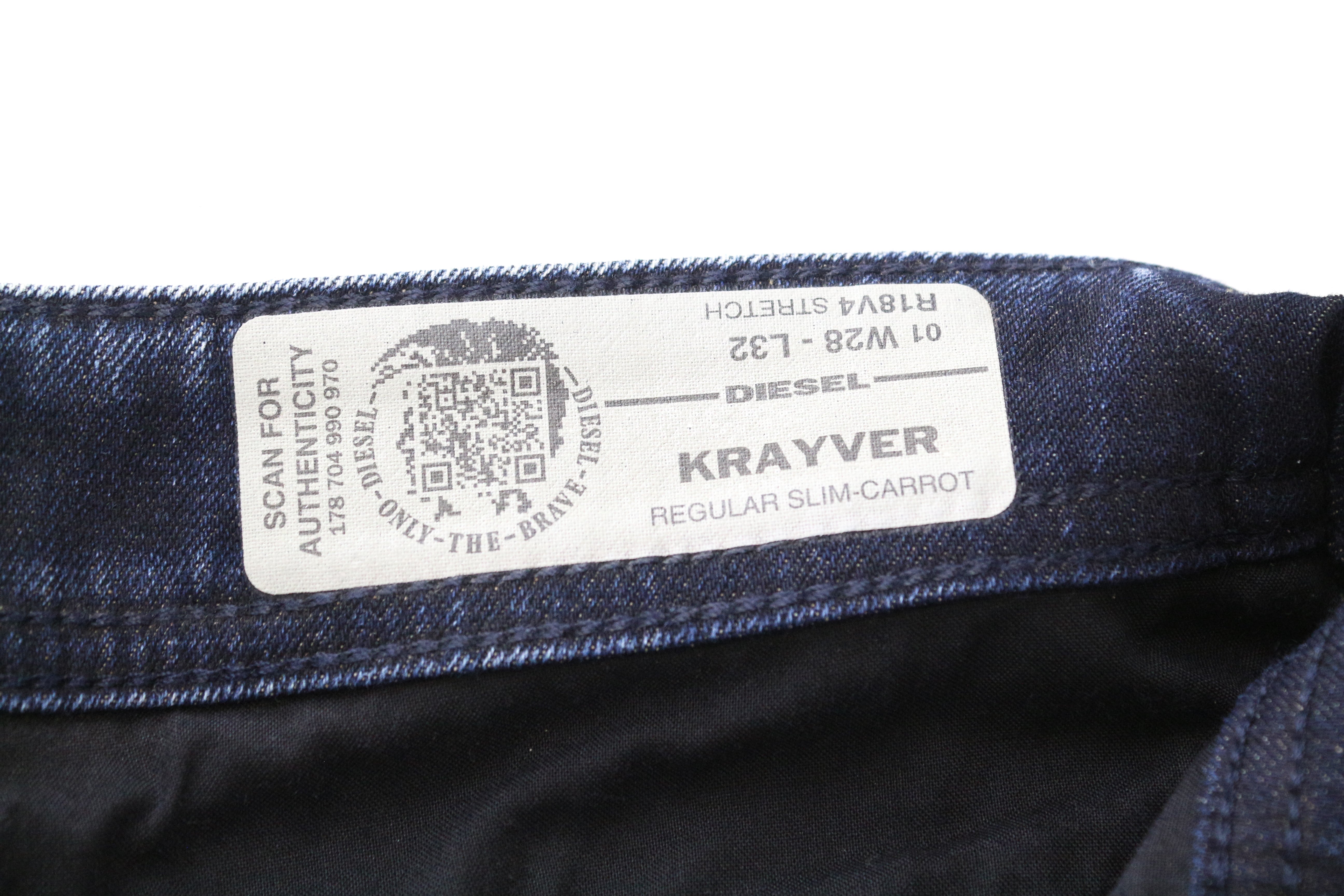 DIESEL Krayver R18V4 Ripped Slim Carrot Fit Men's Jeans W28 L32 Cotton Blue