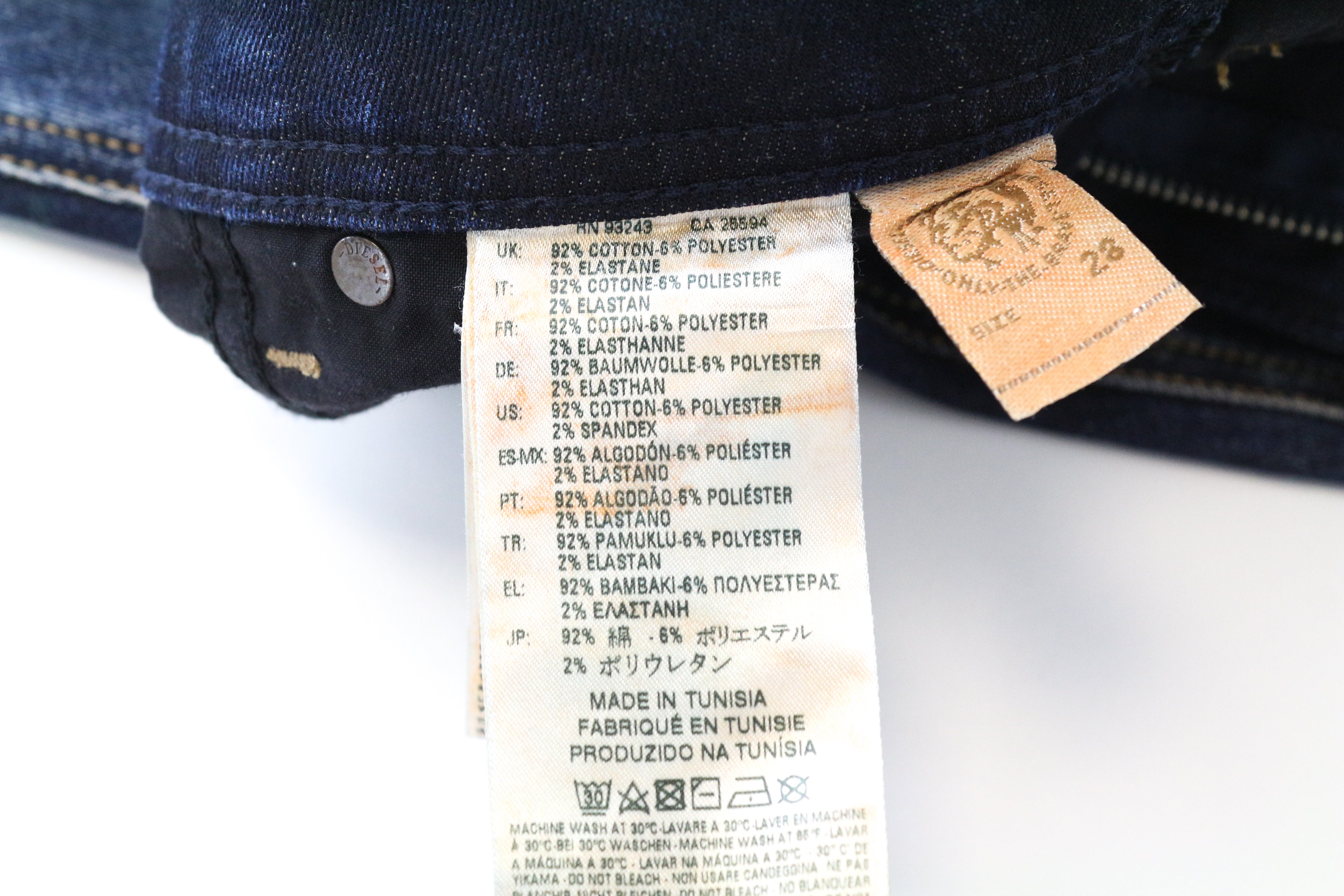 DIESEL Krayver R18V4 Ripped Slim Carrot Fit Men's Jeans W28 L32 Cotton Blue