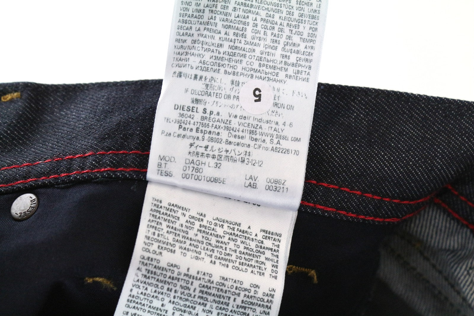 DIESEL Dagh 0088Z Straight Fit Jeans Men's Blue Cotton W29 L32 5-Pocket Denim