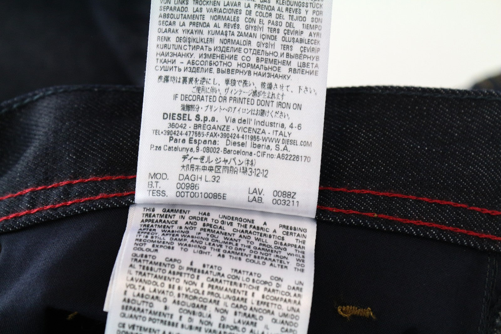 DIESEL Dagh 0088Z Straight Cut W32 L32 Men's Jeans Pure Cotton Blue 5-Pocket