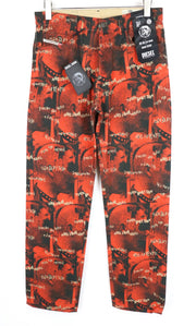 DIESEL D-Macs-SY1 069KR W30 L32 Men's Red Cotton Straight Fit Patterned Jeans