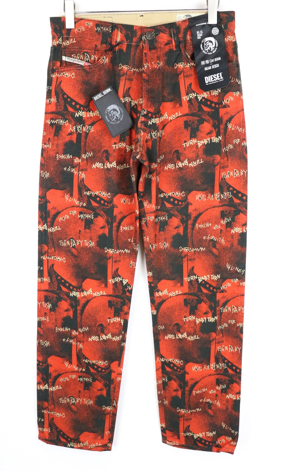 DIESEL D-Macs-SY1 069KR W30 L32 Men's Red Cotton Straight Fit Patterned Jeans