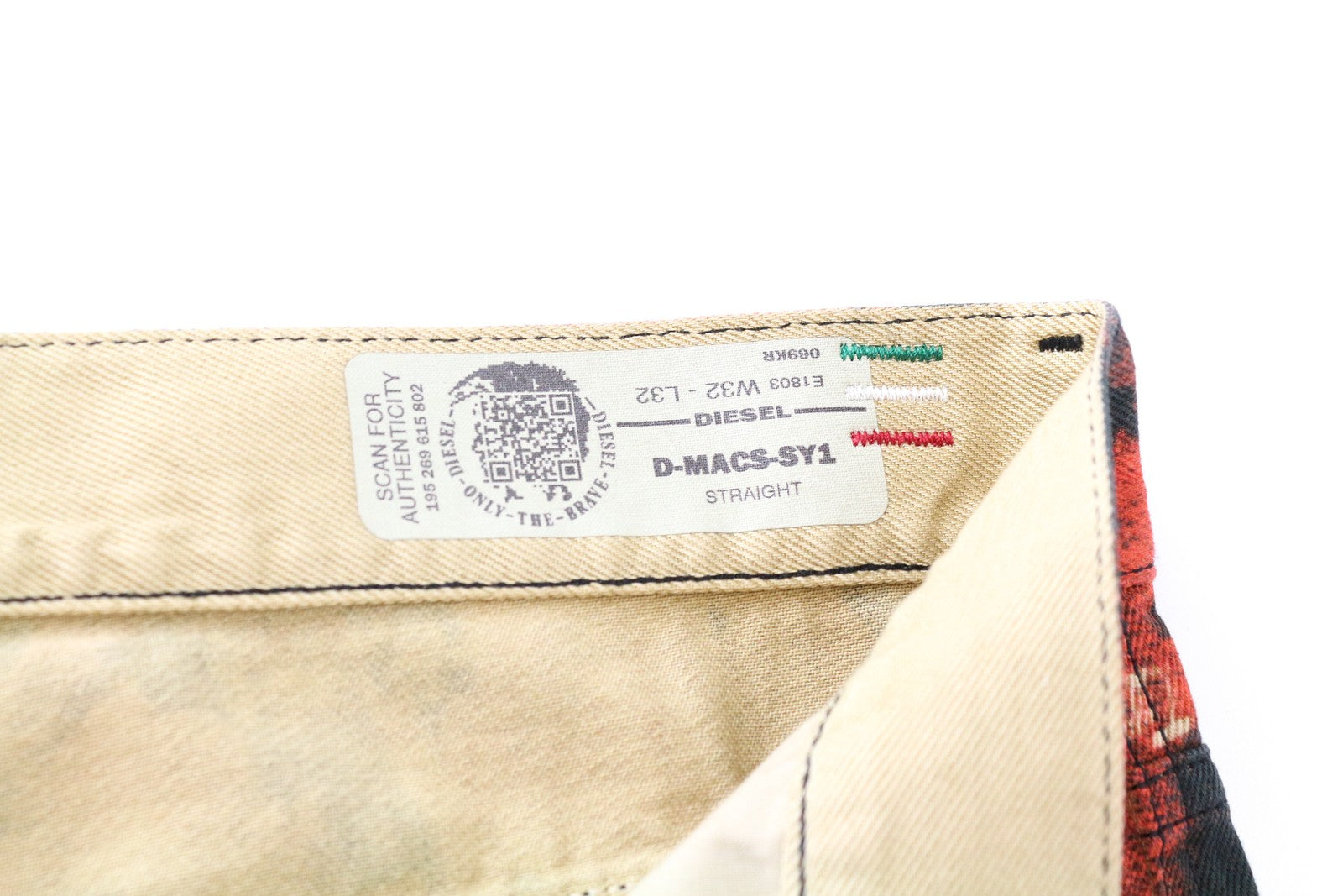 DIESEL D-Macs-SY1 069KR Men's Red Cotton Straight Jeans W32 L32 5-Pocket Pattern