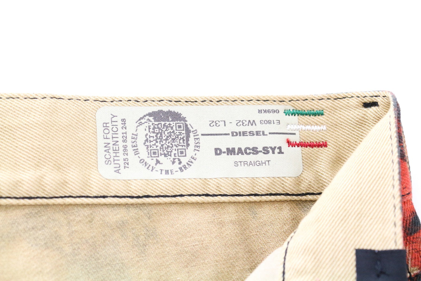 DIESEL D-Macs-SY1 069KR Men's Straight Jeans Red W32 L32 Cotton Pocket Pattern