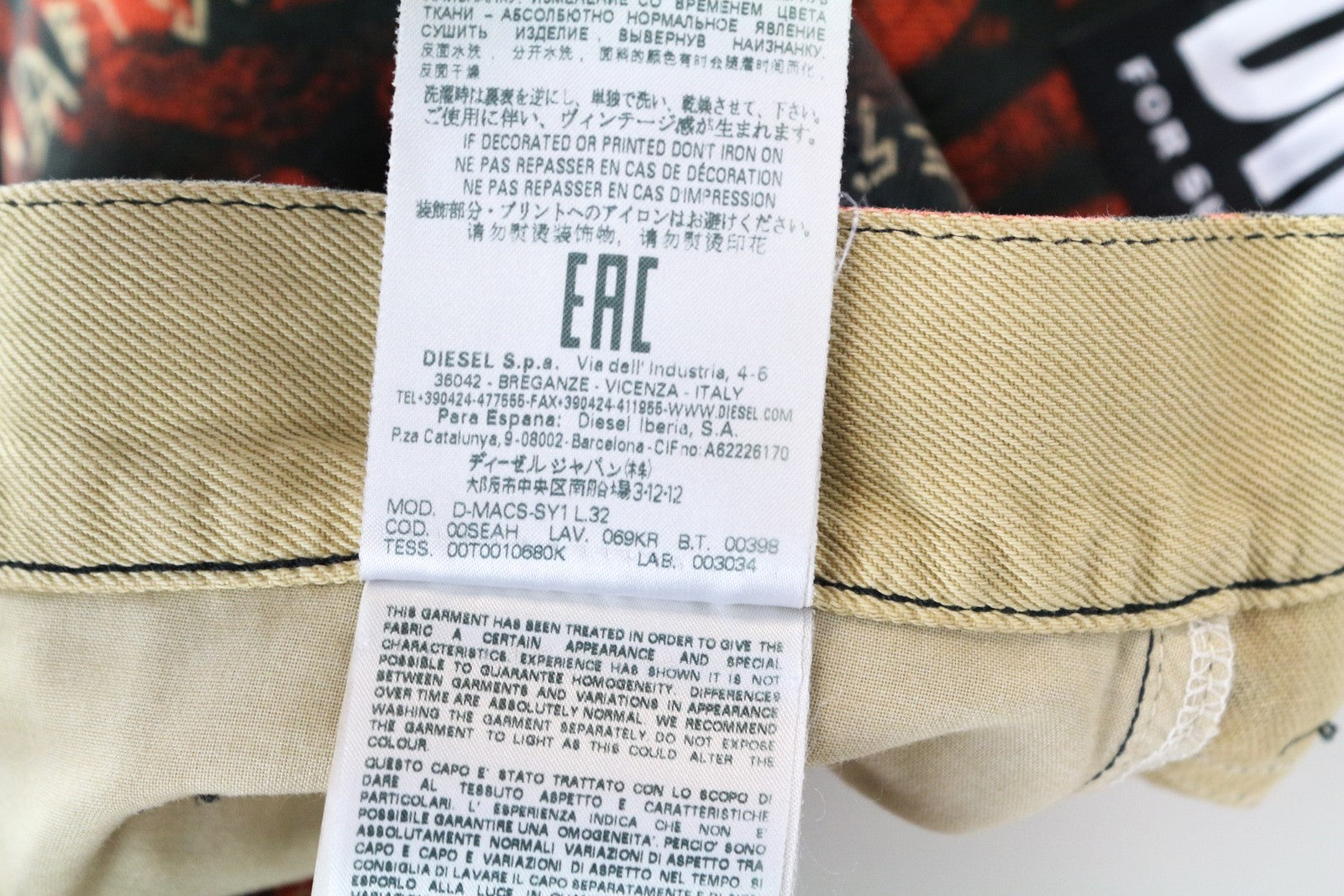 DIESEL D-Macs-SY1 069KR Men's Straight Jeans Red W32 L32 Cotton Pocket Pattern