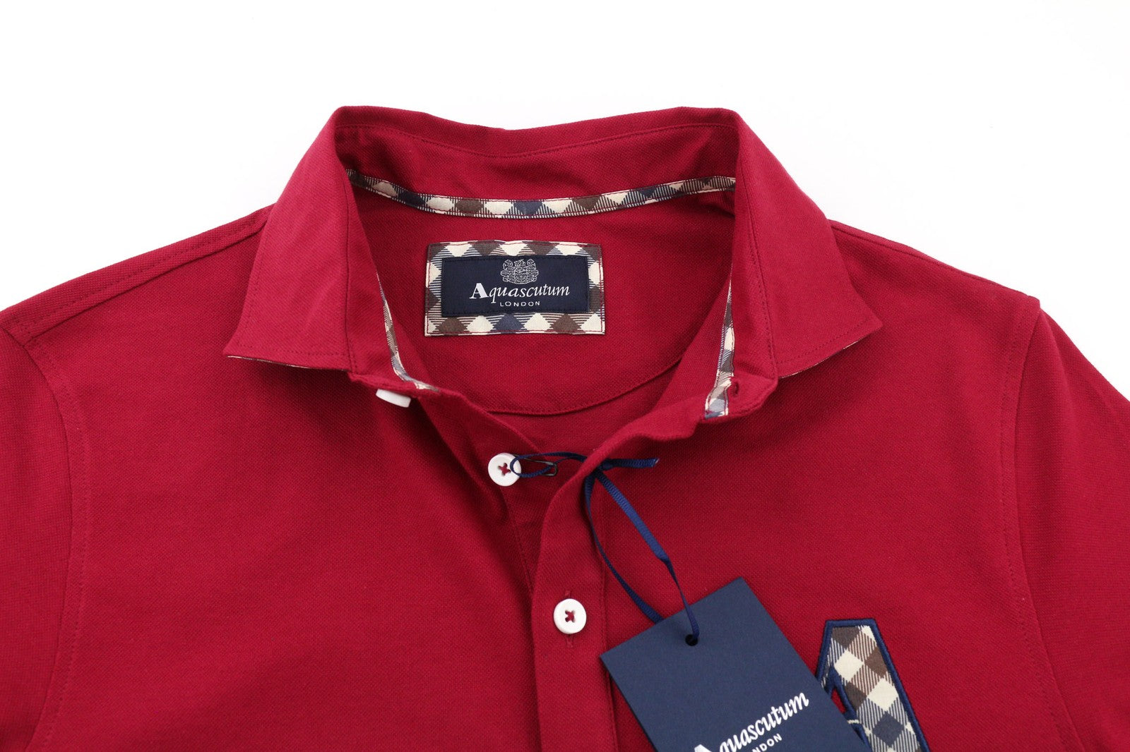 AQUASCUTUM Mens T-Shirt M Red Polo Short Sleeve 1/4 Buttons  All Seasons