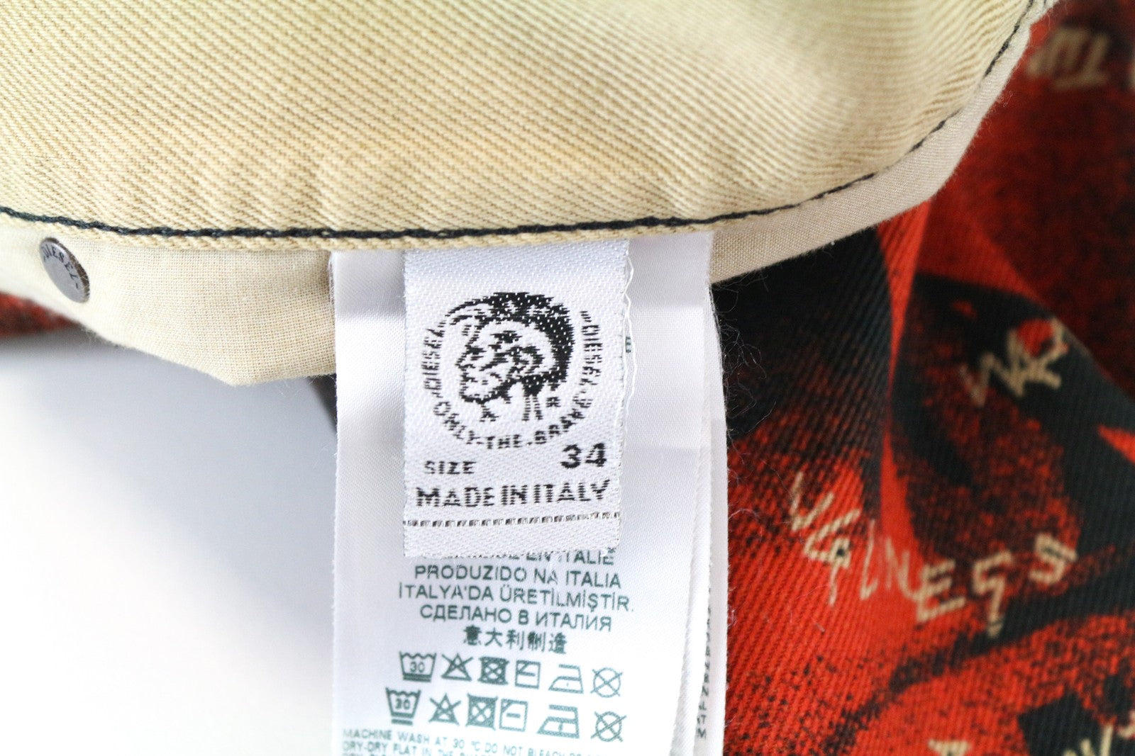 DIESEL D-Macs-SY1 069KR Straight Fit W34 L32 Men Jeans Red Cotton Printed Style