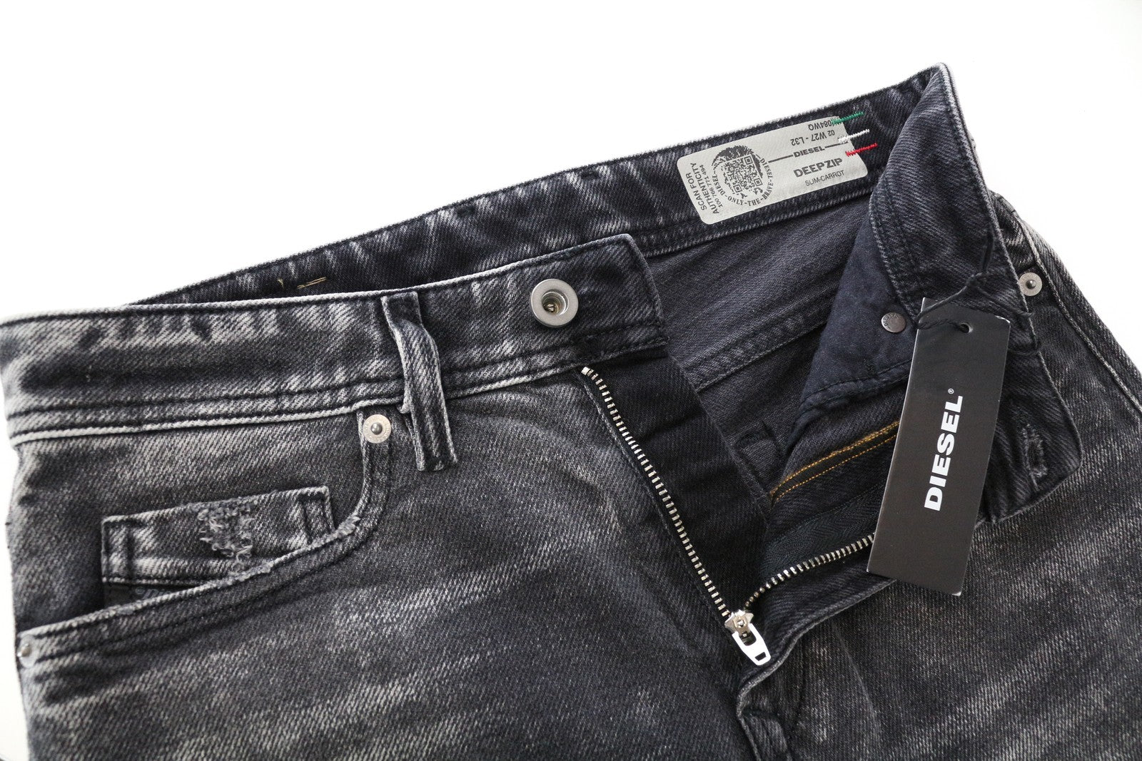 DIESEL Deepzip 084WQ Slim Carrot Fit vyriški džinsai pilki W27 L32 tampri medvilnė