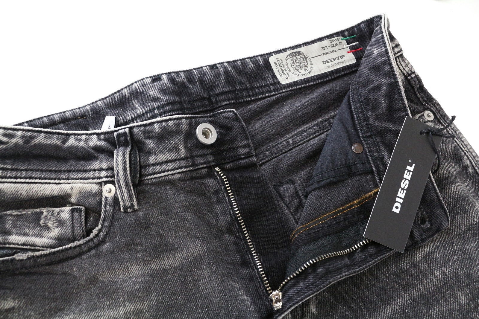 DIESEL Deepzip 084WQ W29 L32 Men's Slim Carrot Jeans Washed Grey Cotton Stretch