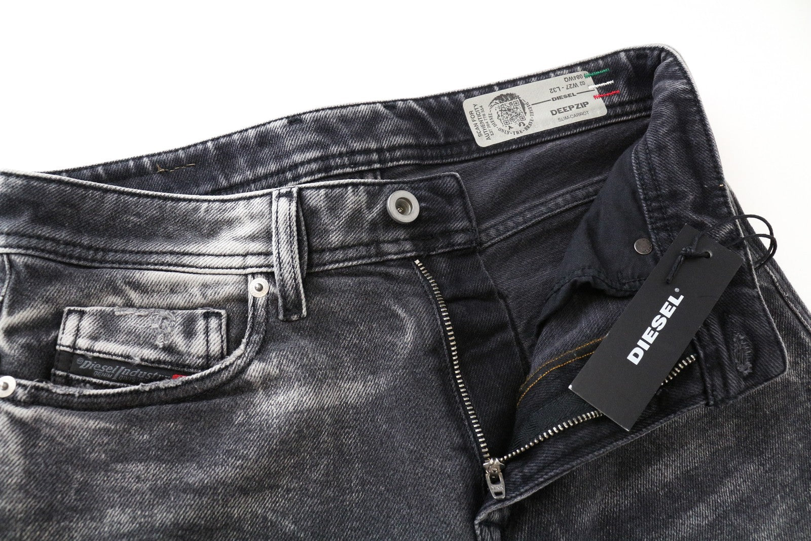 DIESEL Deepzip 084WQ W27 L32 Men's Jeans Grey Carrot Slim Fit Washed Cotton