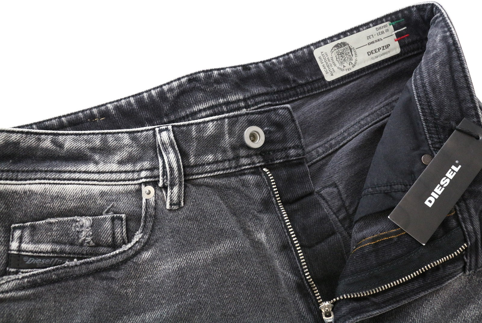 DIESEL Deepzip 084WQ Men's Slim Carrot Jeans W31 L32 Washed Grey Cotton Stretch