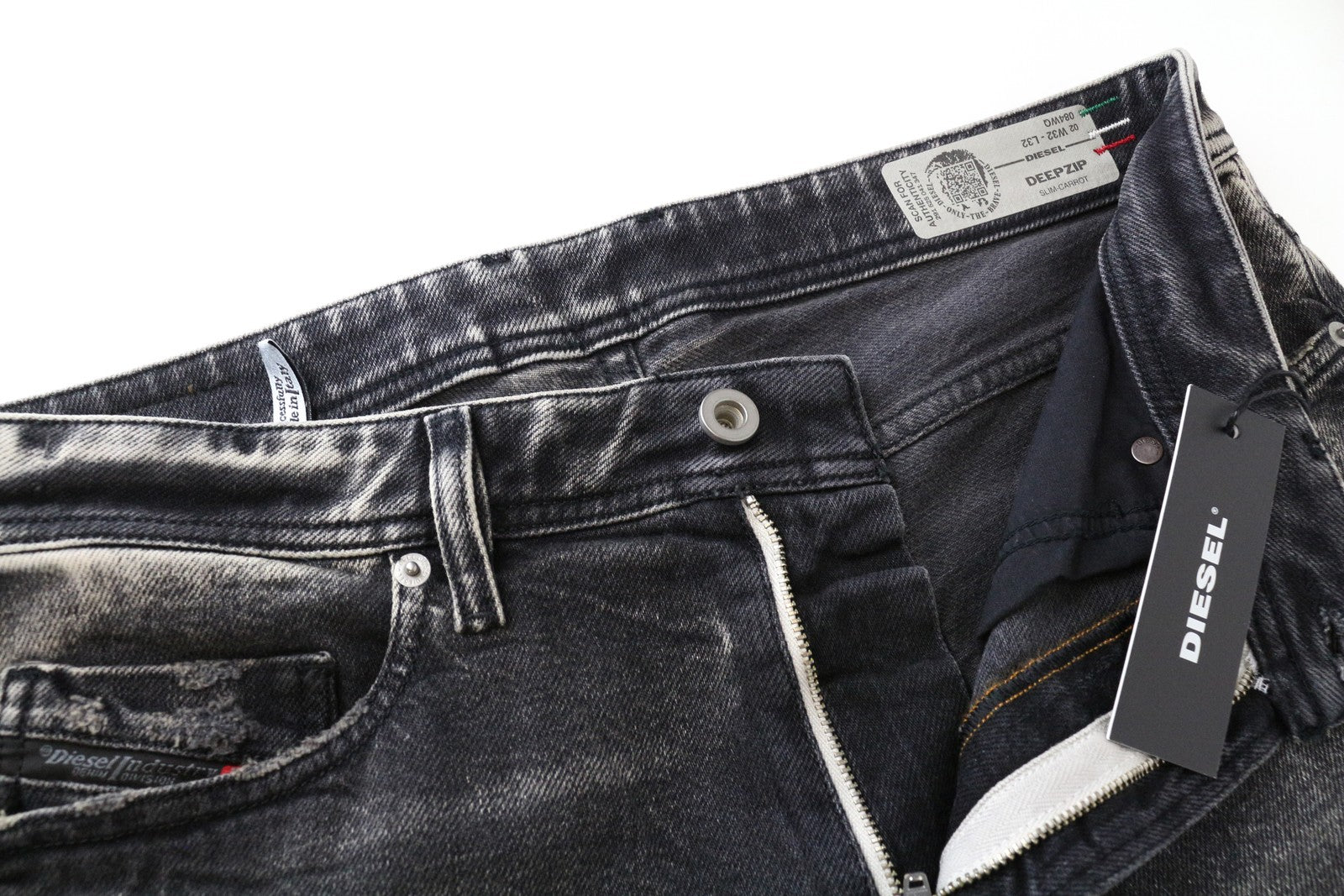 DIESEL Deepzip 084WQ Grey Slim Carrot Fit W32 L32 Jeans Cotton Stretch for Men's