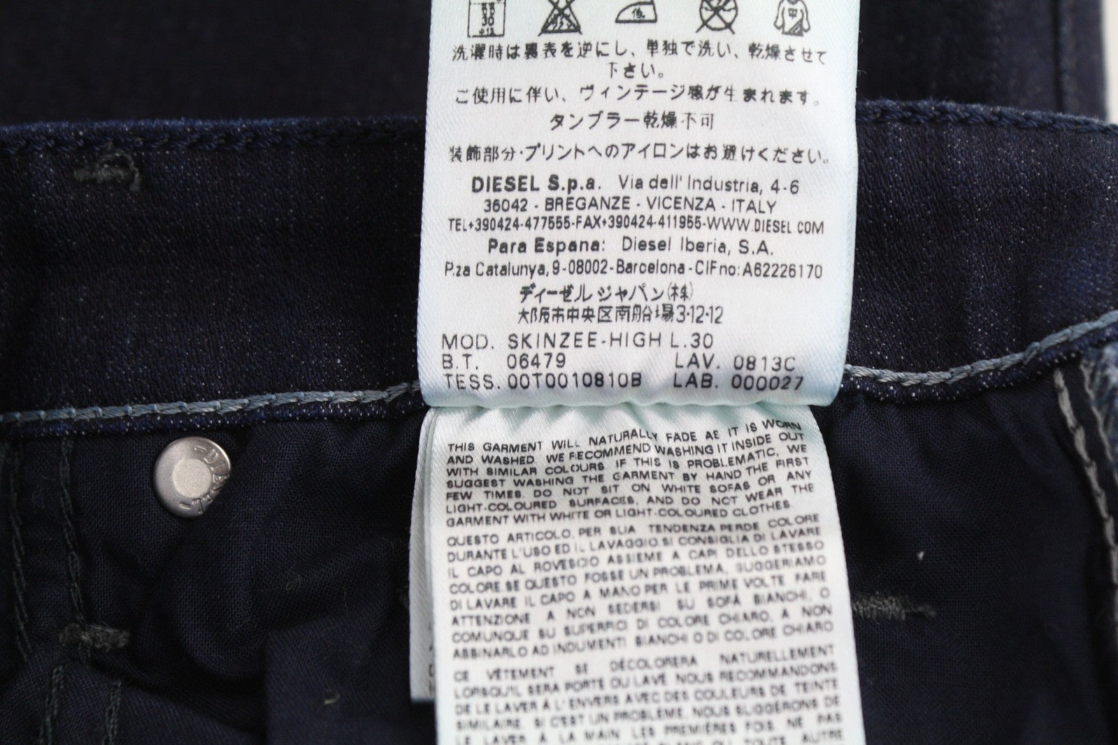 DIESEL Skinzee-High 0813C Women Jeans W25/L30 Super Slim Skinny Blue Stretch