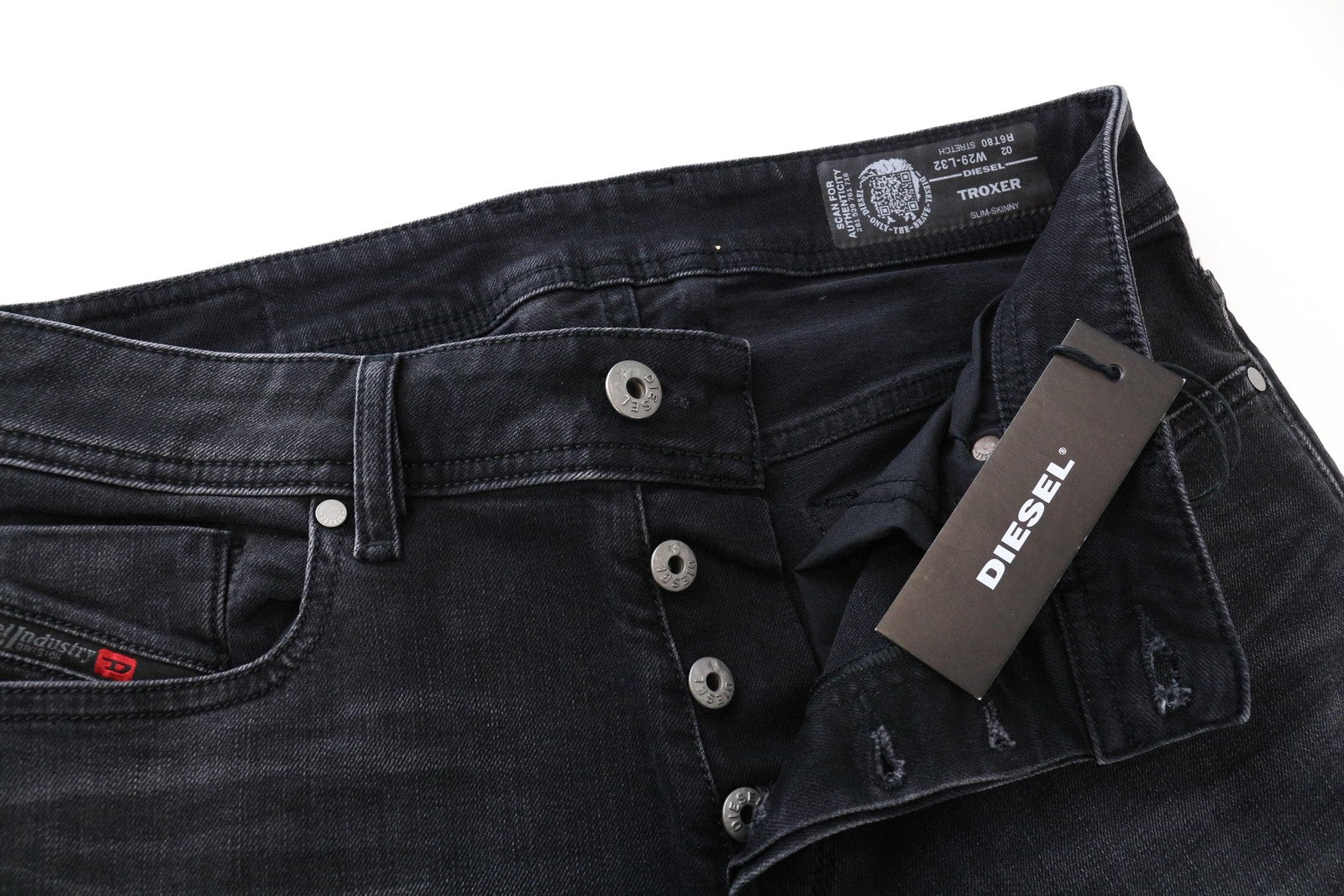 DIESEL Troxer R6T80 W29 L32 Men's Jeans Slim Skinny Black Cotton Stretch Fit