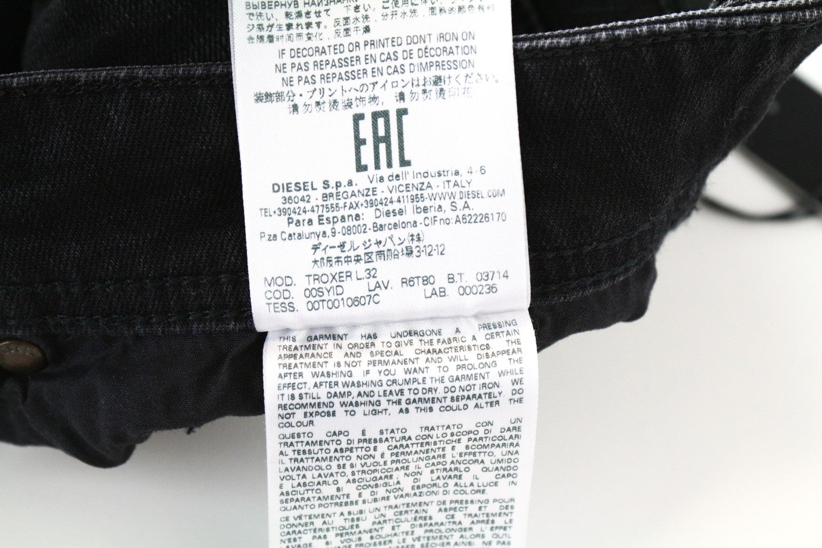 DIESEL Troxer R6T80 W29 L32 Men's Jeans Slim Skinny Black Cotton Stretch Fit