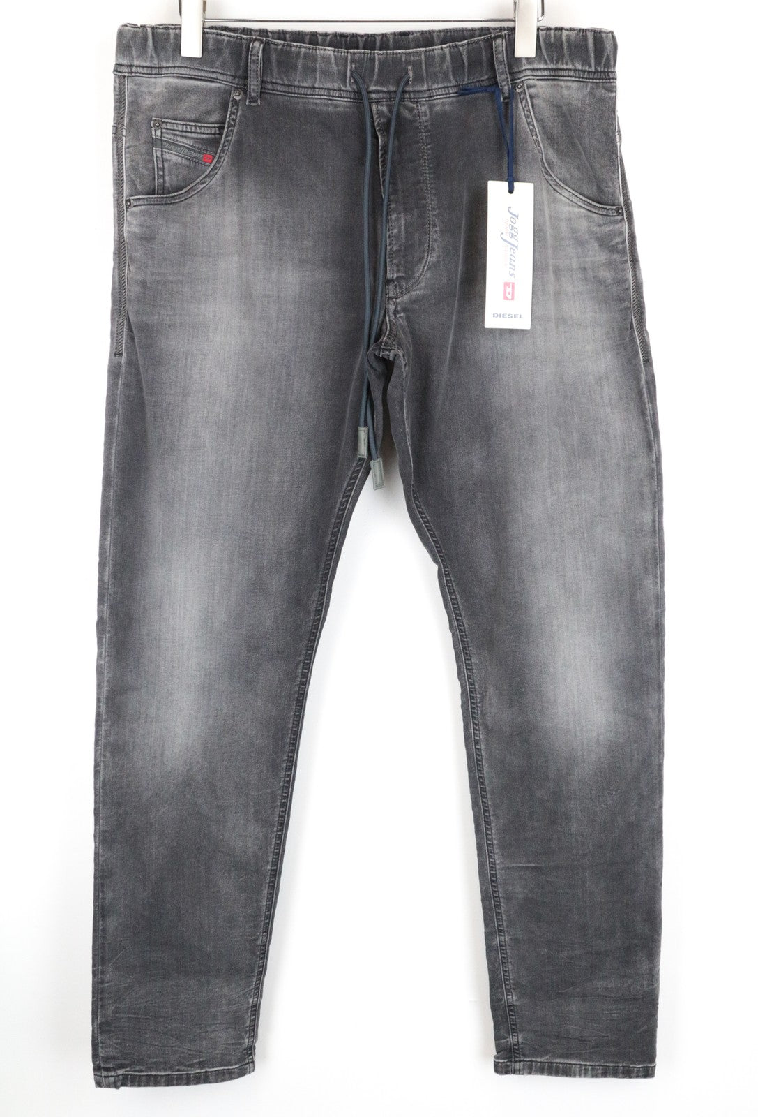 DIESEL Krooley-NE 0855B W38 Men's Grey Sweat Jogg Jeans Slim Carrot Zip Melange