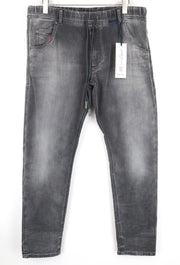 DIESEL Krooley-NE 0855B W38 Men's Grey Sweat Jogg Jeans Slim Carrot Zip Melange