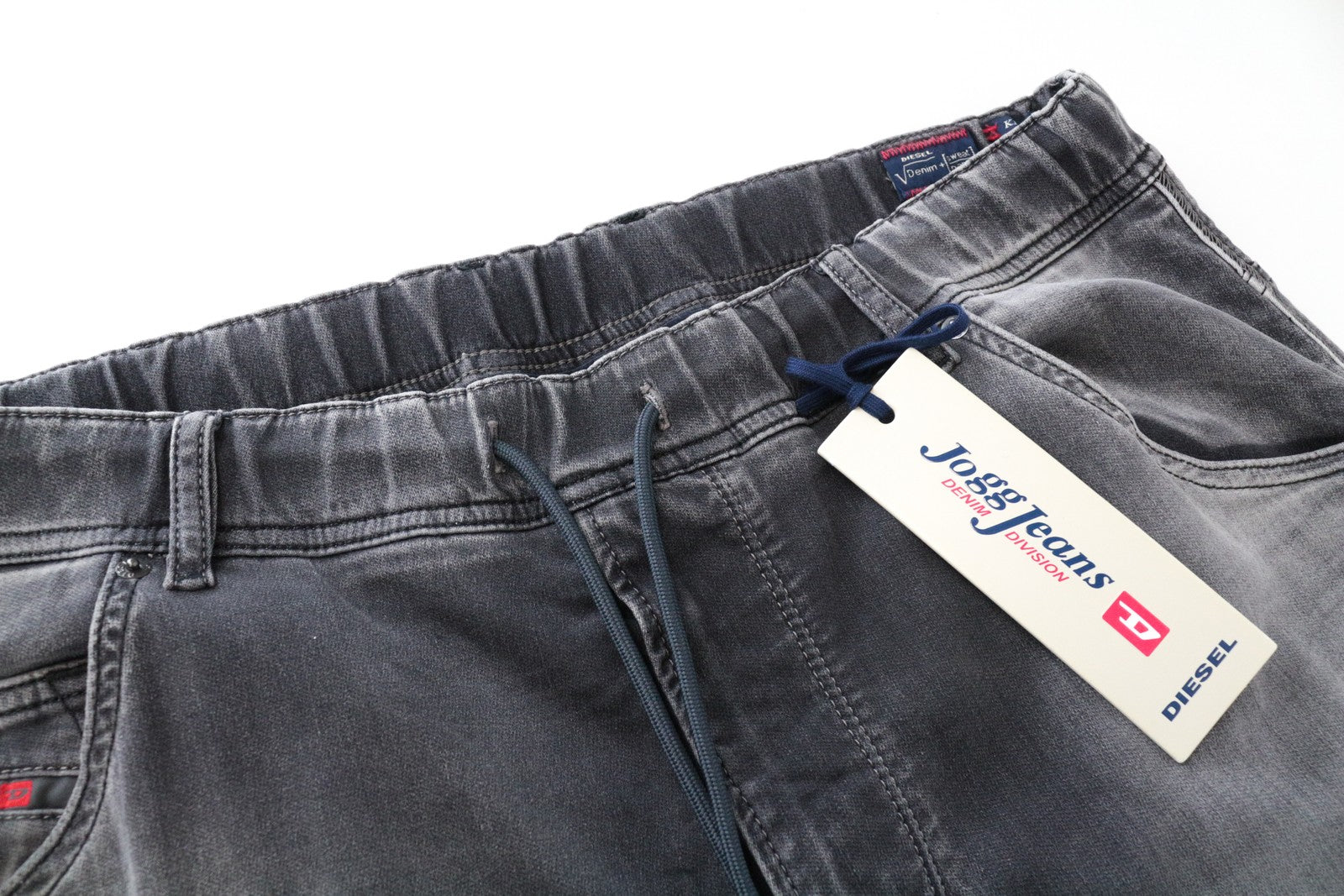 DIESEL Krooley-NE 0855B W38 Men's Grey Sweat Jogg Jeans Slim Carrot Zip Melange