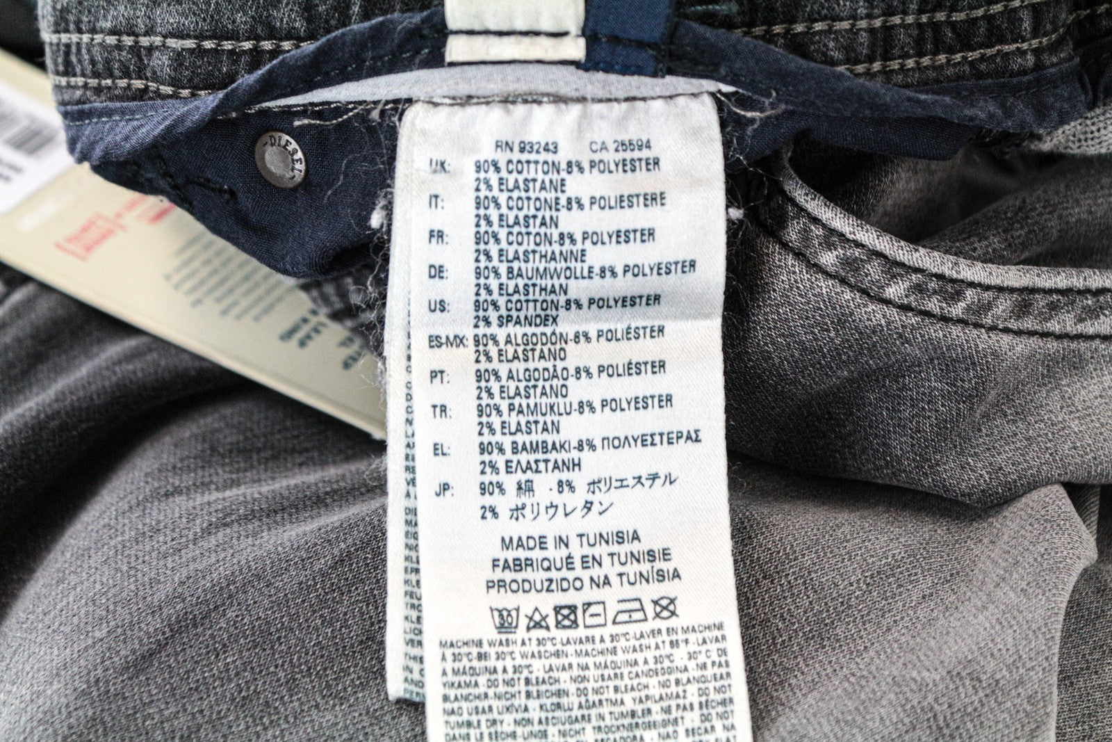 DIESEL Krooley-NE 0855B W38 Men's Grey Sweat Jogg Jeans Slim Carrot Zip Melange