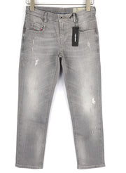 DIESEL Belthy-Ankle 0853H Women Jeans W24/L32 Slim Straight Fit Grey Distressed