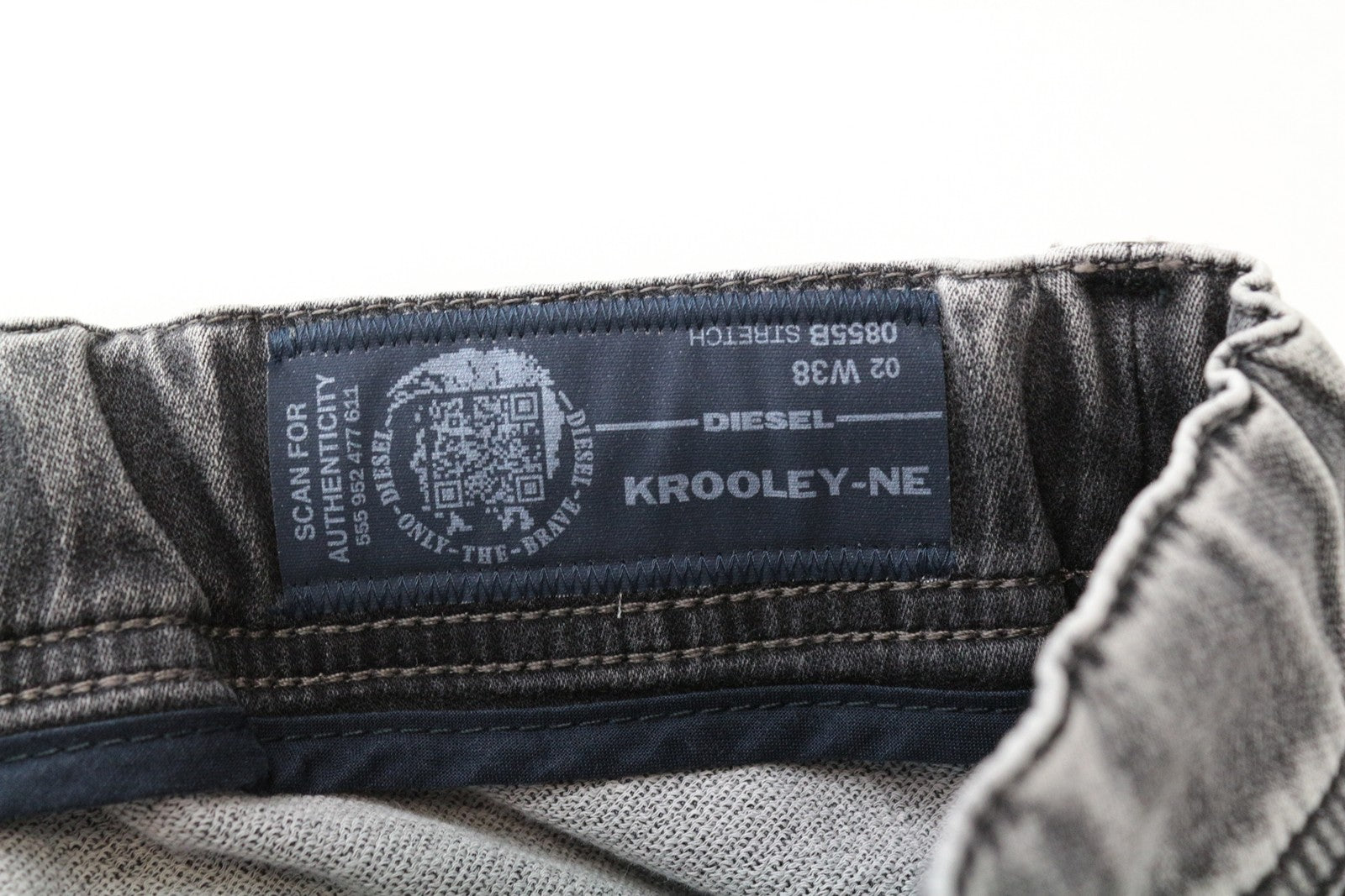 DIESEL Krooley-NE 0855B Men's Jogg Denim W38 Grey Carrot Fit Sweat Melange