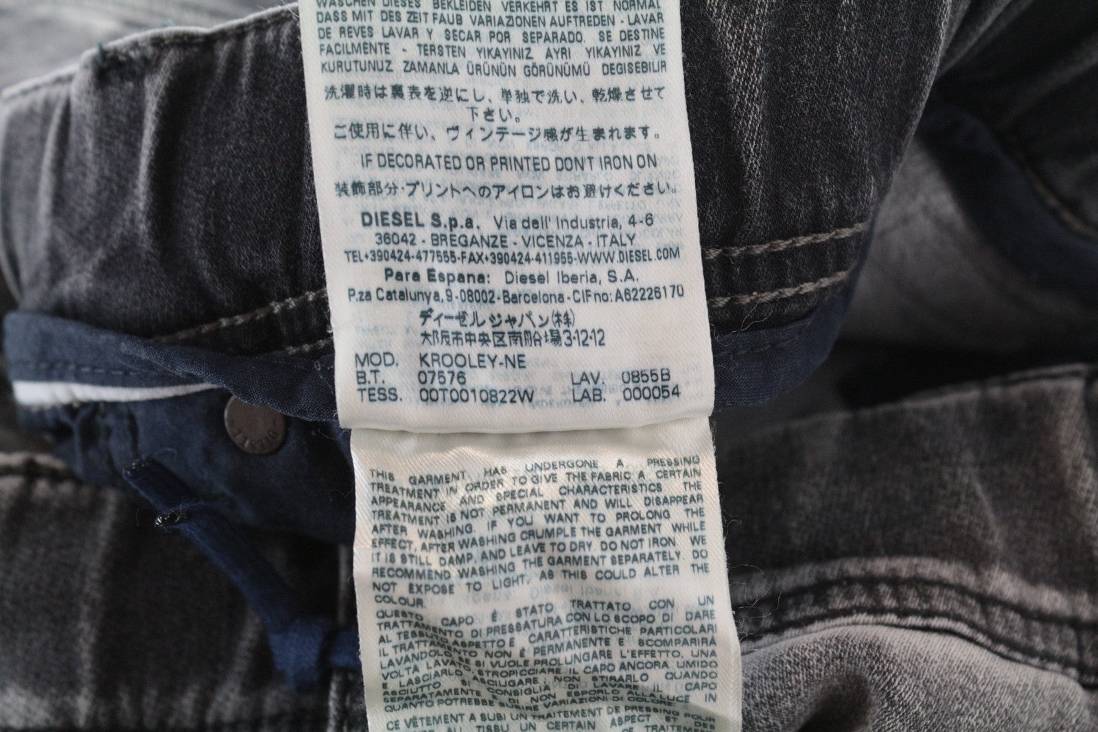 DIESEL Krooley-NE 0855B Men's Jogg Denim W38 Grey Carrot Fit Sweat Melange