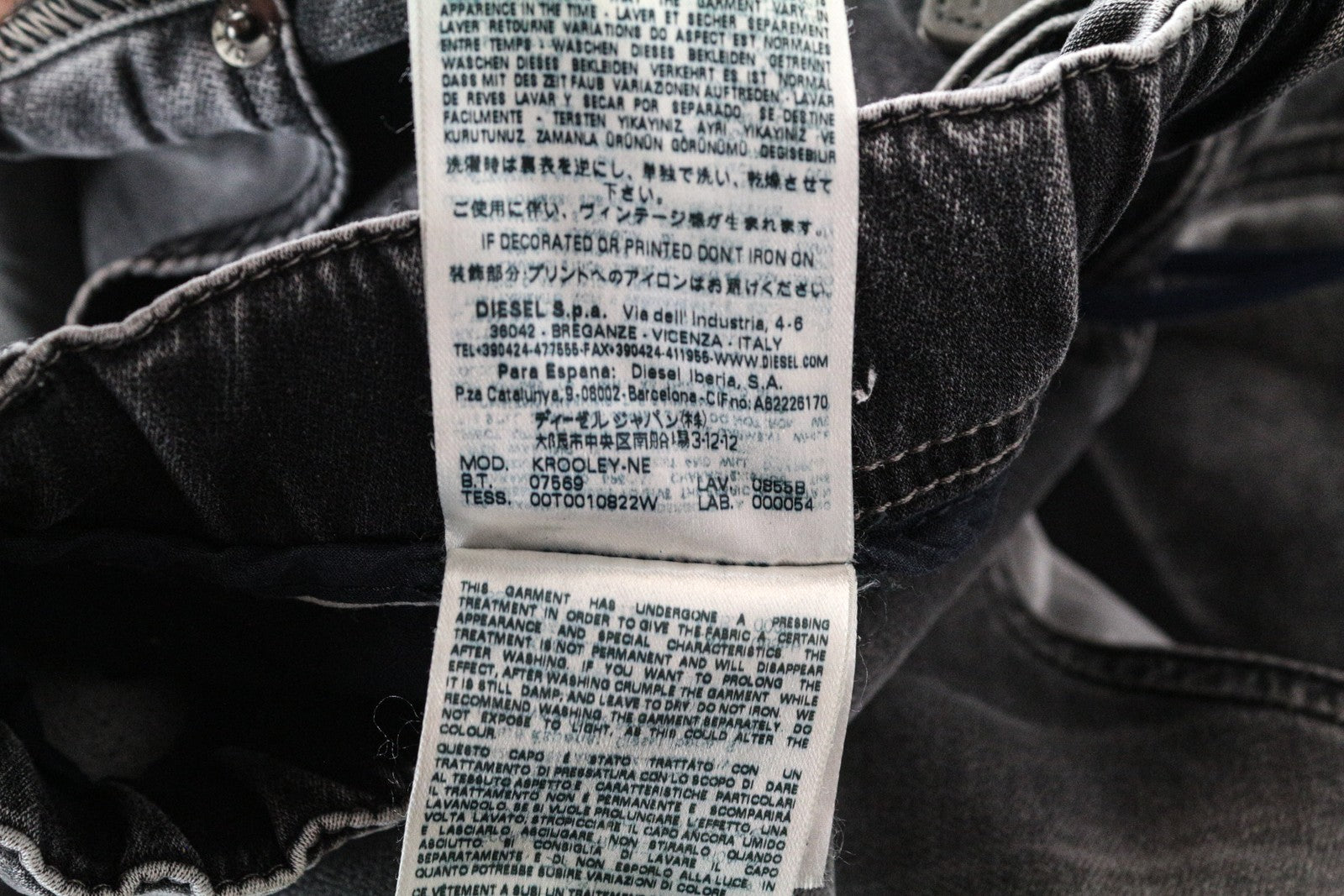 DIESEL Krooley-NE 0855B W38 Slim Carrot Stretch Jogg Jeans Grey Sweat Men's