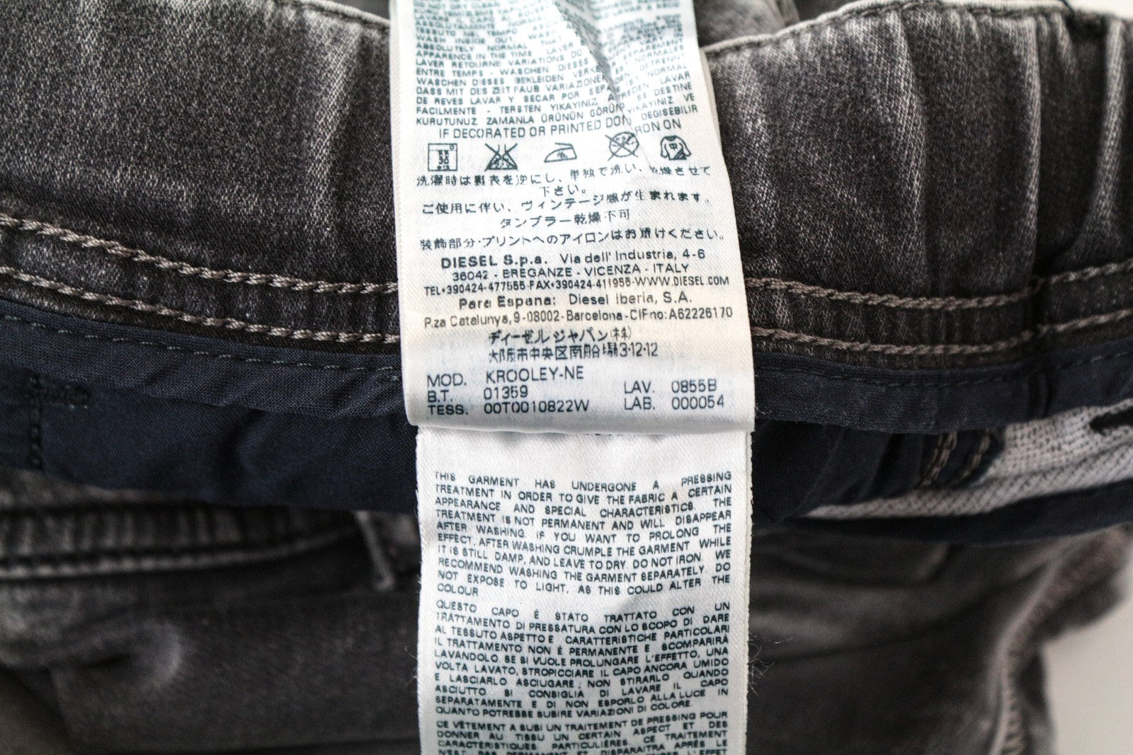 DIESEL Krooley-NE 0855B Men's Jogg Grey Sweatpants W38 Slim Carrot Stretch Fit