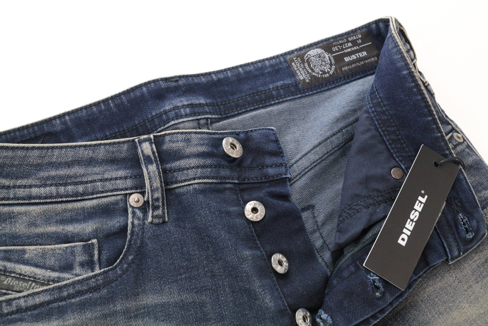 DIESEL Buster R78U6 Blue W27 L30 Slim Fit Tapered Men's Jeans Faded Distressed