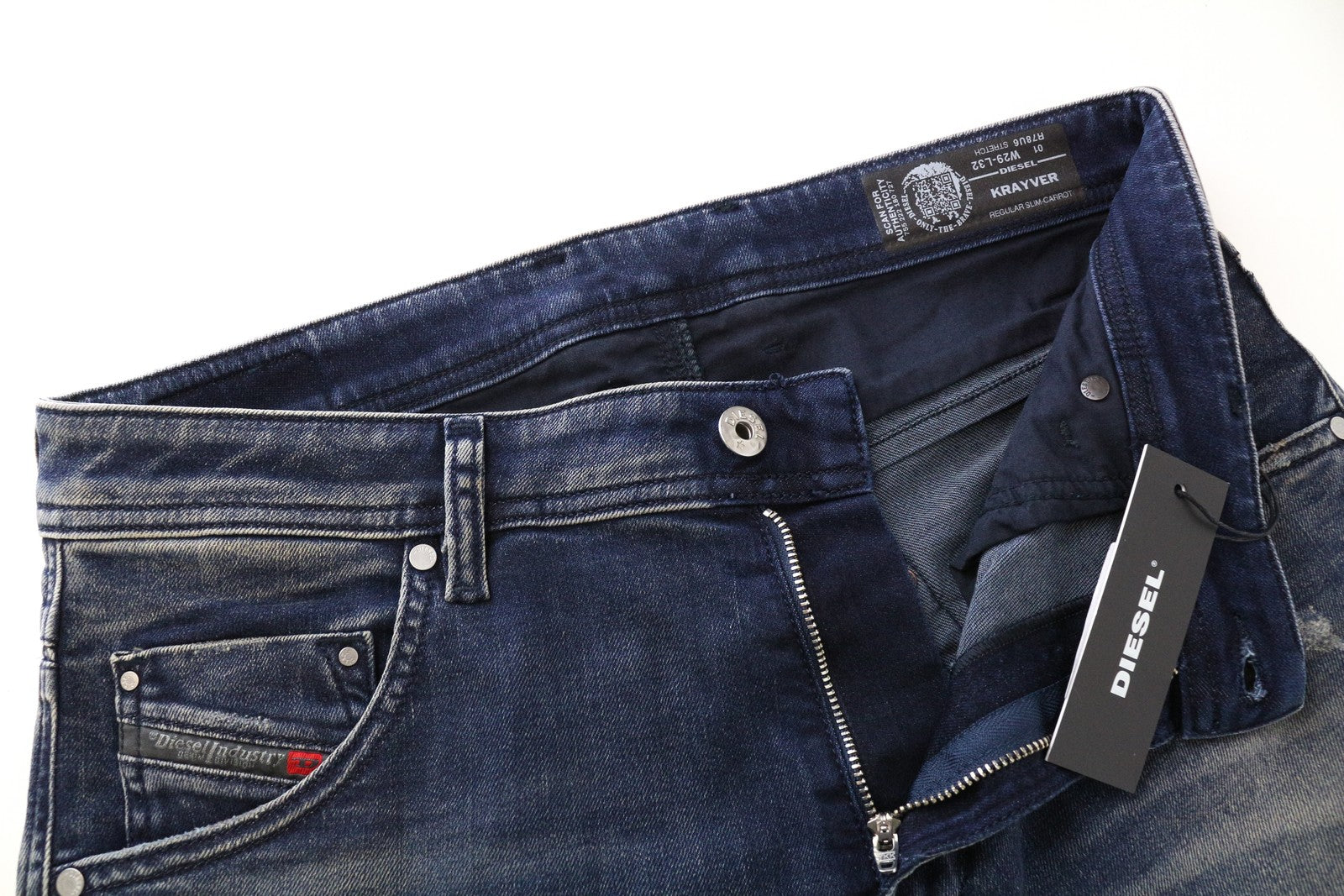 DIESEL Krayver R78U6 Slim Carrot Jeans W29 L32 Blue Stretch Denim for Men's