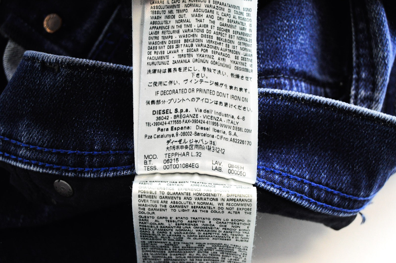 DIESEL Tepphar 084EH Mens Jeans W38/L32 Slim Carrot  Blue Cotton Stretchy