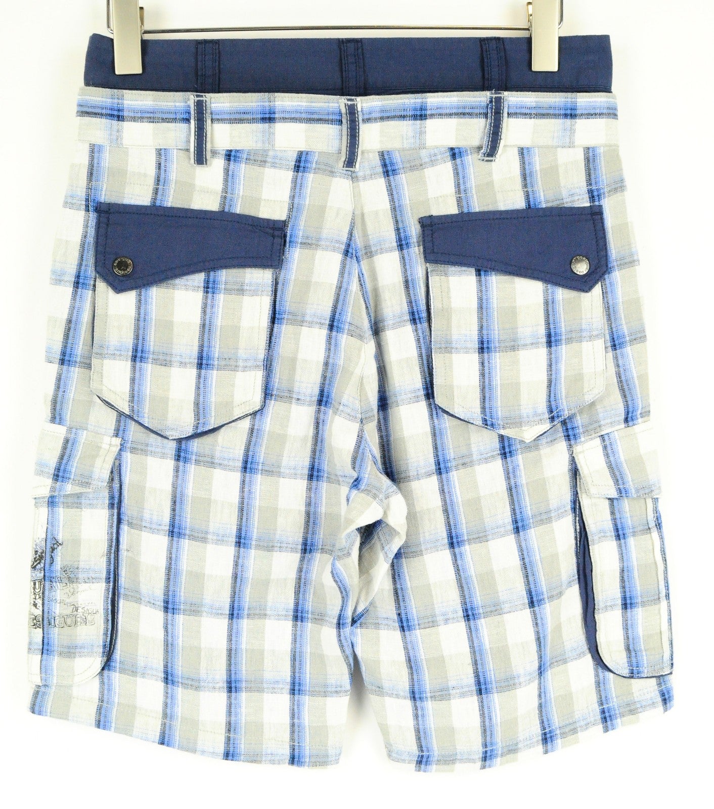 DESIGUAL Pant Paul Men's Shorts 28 Linen Cotton Blend Checked Cargo Style