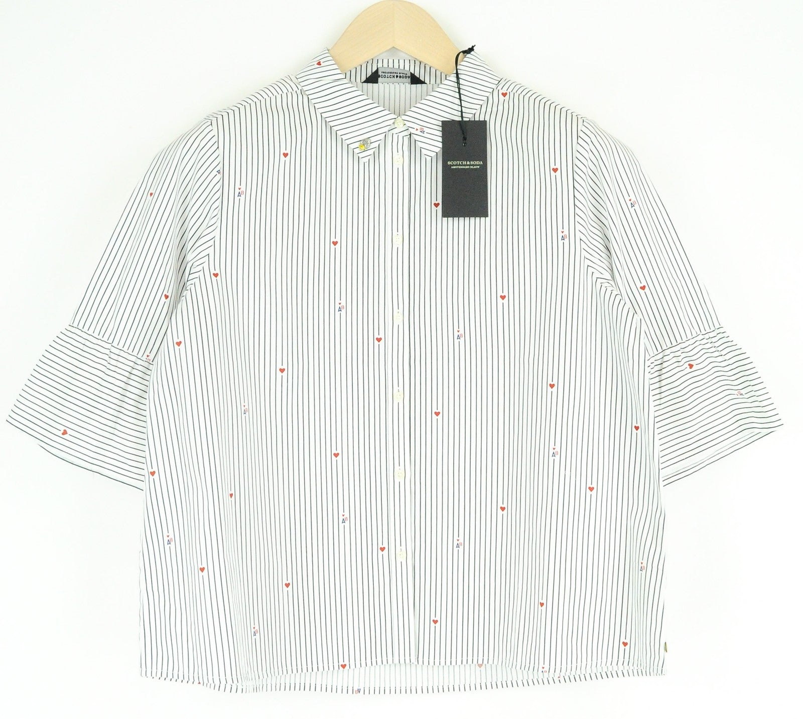 SCOTCH & SODA Women's Blouse L Striped Button-Up 3/4 Sleeve Light Shirt