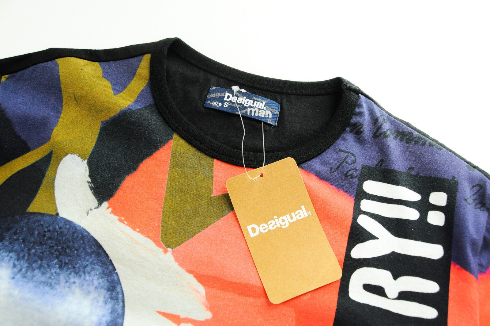 DESIGUAL Edmund Men's Tee S Colorful Print Jersey Slang Crew Neck Casual